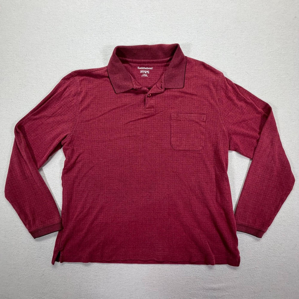 Saddlebred Polo Shirt‎ Mens Large Good Burgundy Long Sleeve Comfort Flex Pocket